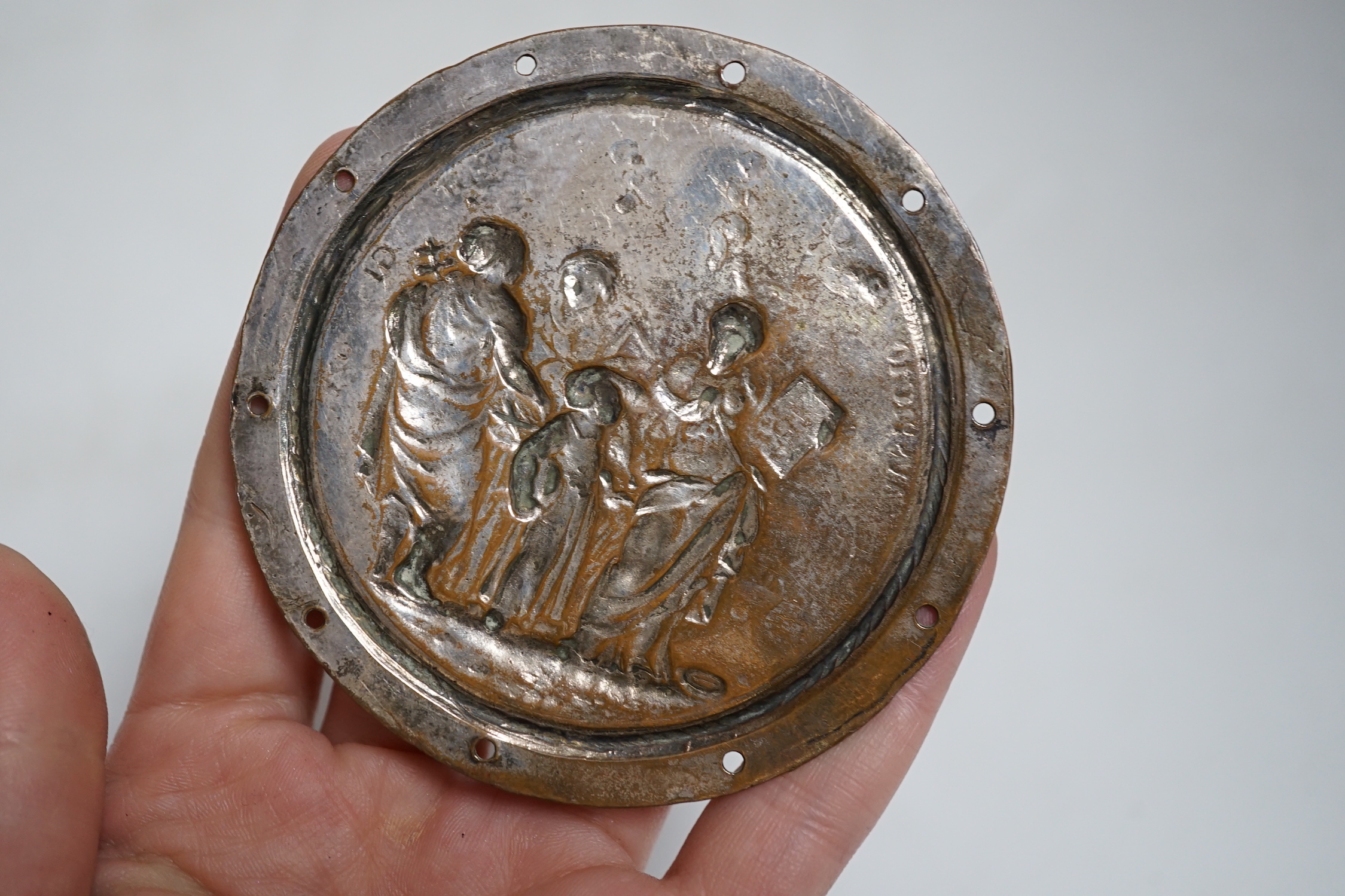 An 18th century Old Sheffield Plate Christ’s Hospital mathematical badge, 8cm